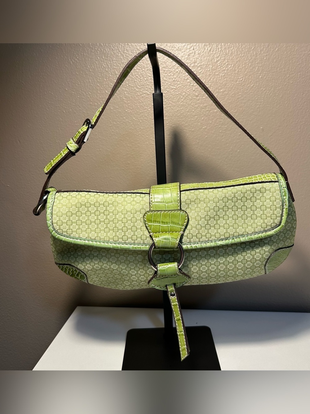 Vintage Nine West Green Shoulder Bag Canvas Adjustable Strap